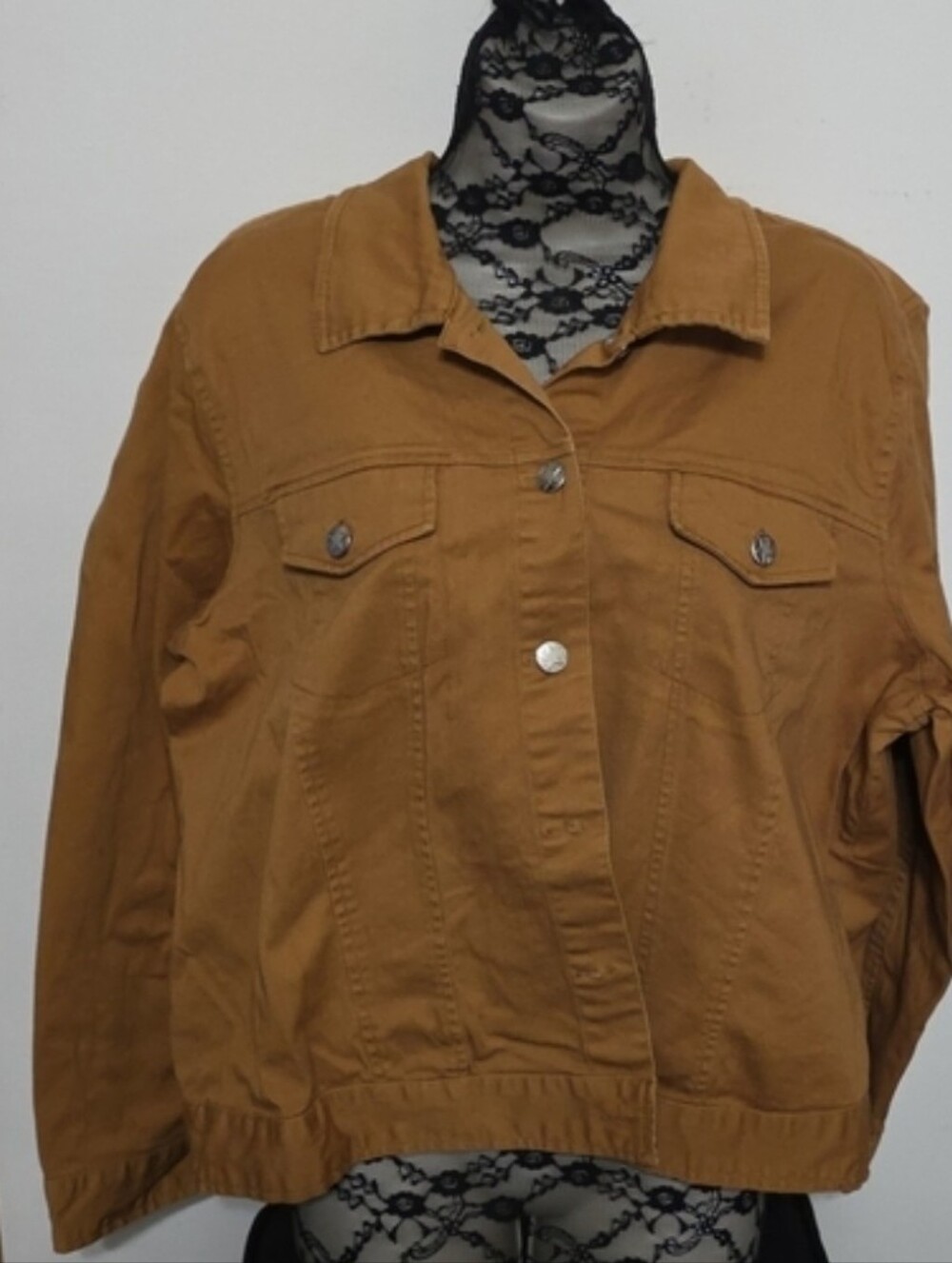 Selene Sport Women's Tan Lightweight Button-Front Jacket Trucker Style 2X